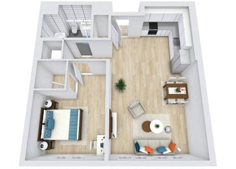 Floor plan for 1 bed, 1 bath, 862 sqft